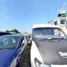 Ferry-boat on Danube river at Braila, Romania