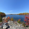 Above the narrow channel leadng into Bear Lake in Killarney Provincial Park